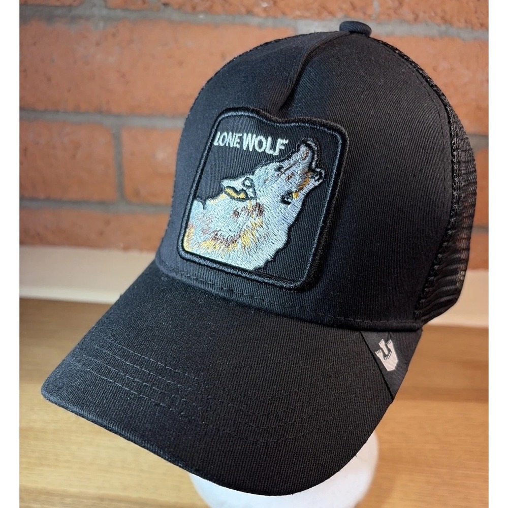 Goorin Bros Lone Wolf Black Snapback Meshback Trucker Hat - NEW w/ Tag AUTHENTIC